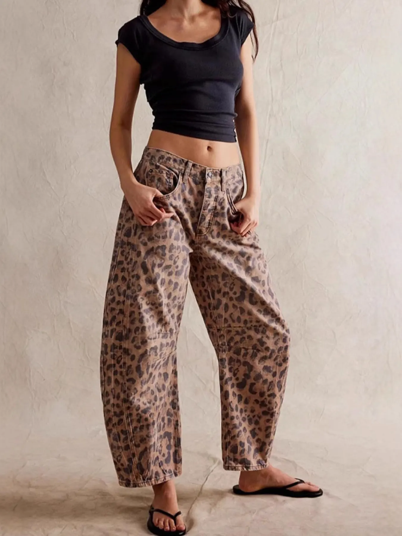 Leopard Print Wide Leg Jeans